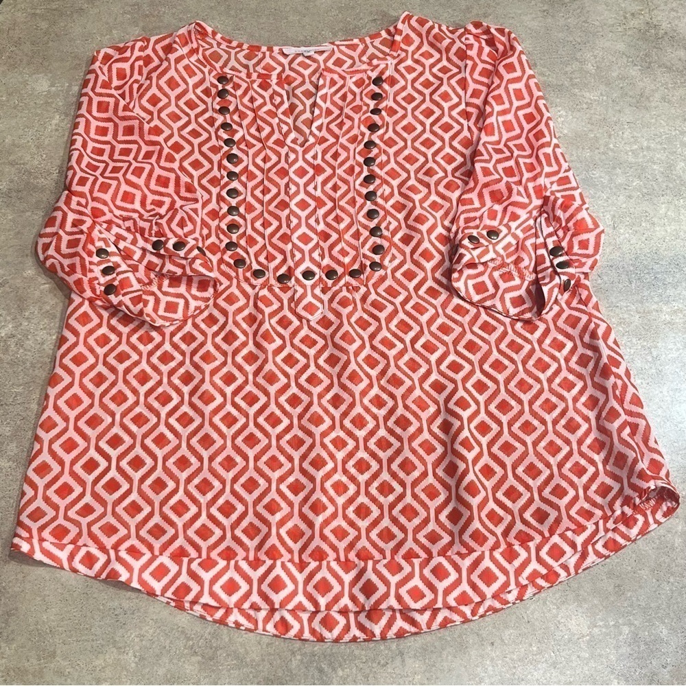 Women’s 41 Hawthorn, Orange Blouse, Size Medium, Button Accents, Quarter Sleeves